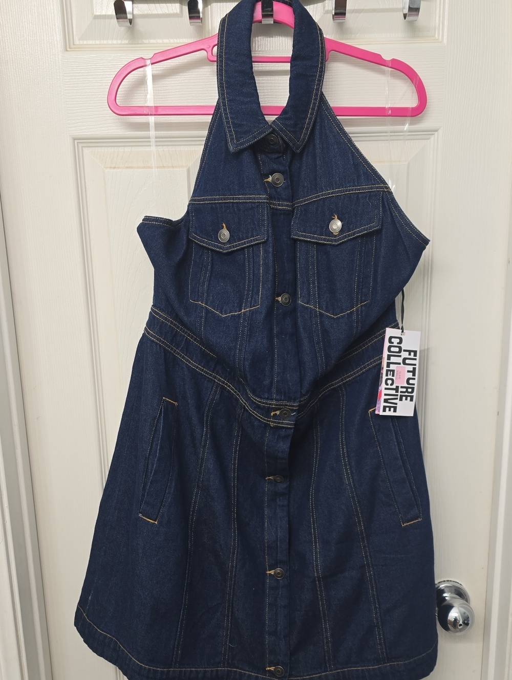 Noelle Dark Blue Denim Halter Dress
